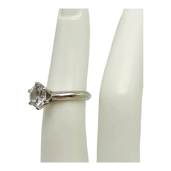 Sateur Paris Engagement CZ Solitaire Ring Size 5 Platinum Plated Sterling Silver - Picture 6 of 6